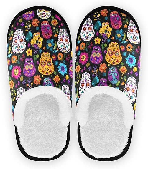 Boccsty TIger Skin Spa Slippers House Slippers Memory Foam Slippers Indoor Outdoor Home Shoes M-L for Men Woman - sugar skull area rug