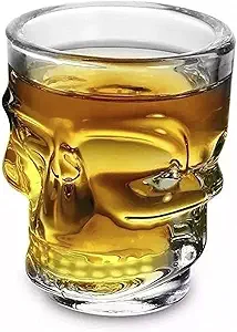 Halloween Skull Shot Glasses – Set of 2 – Spooky Clear Glass Drinkware for Halloween Parties, Haunted House Celebrations – Unique Skeleton Head Shot Glasses for Cocktails, Spirits, and Themed Events - sugar skull wine glass