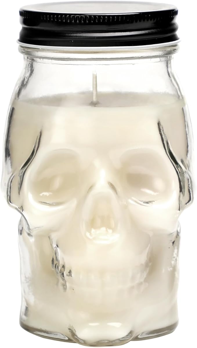 Gothic Skull Candle, Large Skull Candle Halloween Gothic Decorations for Home Table Bar Indoor Room,Scary Halloween Decorations Indoor White - sugar skull candle holder