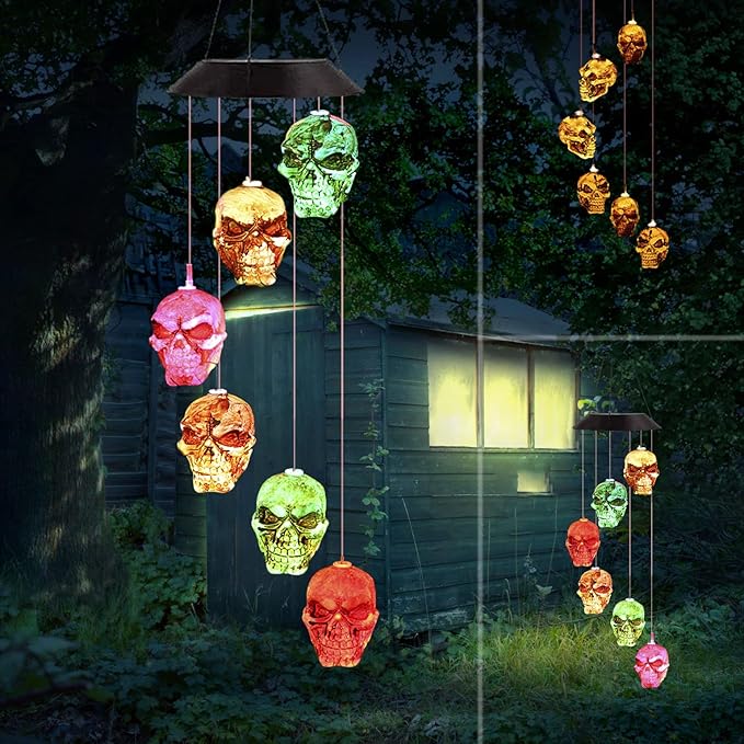 Skull Solar Wind Chimes Lights for Outside Gifts for Grandma Mom Skull Decorations Color Changing Decor LED Windchimes, Skull Gift for Birthdays, Theme Parties, Haunted House Party - sugar skull table lamp