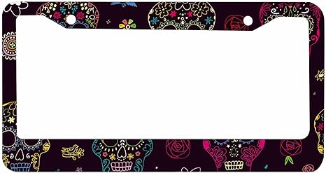 Decorative License Plate Frame Sugar Floral Skull Floral Car Tag Frame Aluminum Auto License Plate Holder for Men Women - sugar skull plates set