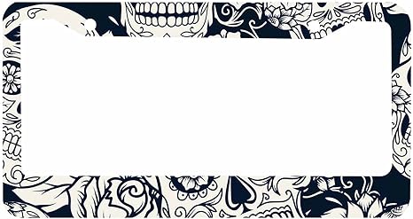 Day of The Dead Halloween Decorative License Plate Frame Sugar Skull Black Gray Car Tag Frame Aluminum Auto License Plate Holder for Men Women - sugar skull plates set