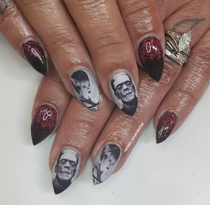 Scary Movie Halloween Nail Decals Gothic Nail Wraps Friday 13 Jason Freddy Nightmare Scream Frankenstine Chucky Nightmare Before Christmas Day of The Dead Sugar Skull Decals (10) - sugar skull nail art