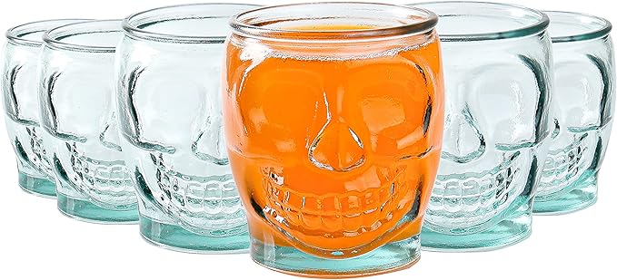 6 Pack - 15 Oz Sugar Skull Glass Summerween Tumblers - Set of 6 Creepy Drinking Cups -15 oz, Witchy Gifts, Spooky Goth Gifts For Women, - Gothic Kitchen Decor, Witchy Barware Skull Jar - sugar skull tumbler with straw