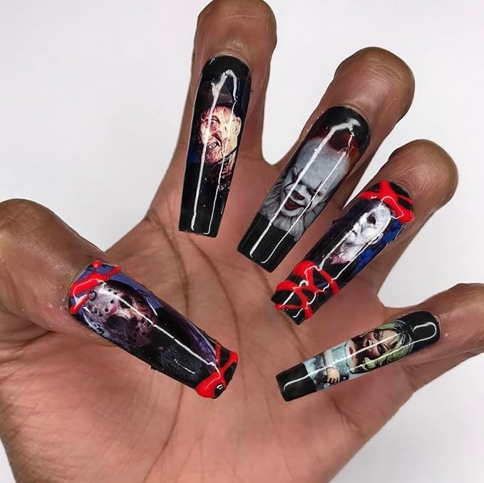 Scary Movie Halloween Nail Decals Gothic Nail Wraps Friday 13 Jason Freddy Nightmare Scream Frankenstine Chucky Nightmare Before Christmas Day of The Dead Sugar Skull Decals (18) - sugar skull nail art