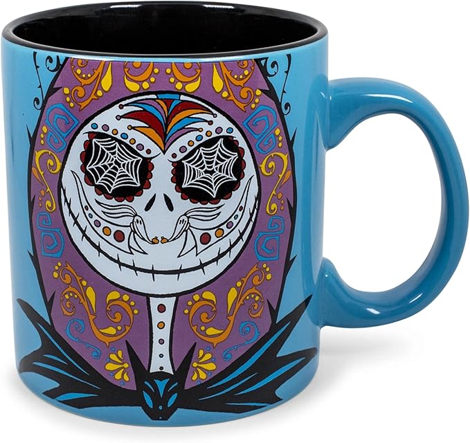 The Nightmare Before Christmas Jack and Sally Day of the Dead Ceramic Coffee Mug | Official Disney Kitchen Accessories | Oversized Cup For Home Kitchen, Holiday Drinkware | Holds 20 Ounces - sugar skull coffee cup