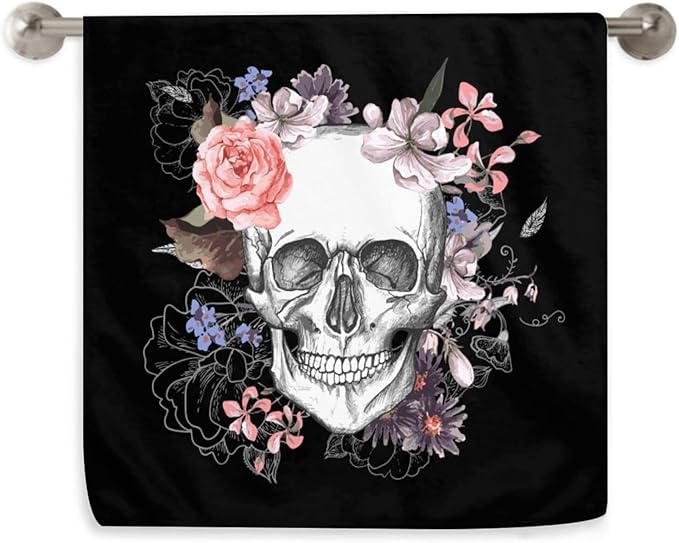 Rose Sugar Skull Kitchen Dish Towel Soft Highly Absorbent Hand Towel Home Decorative Multipurpose for Bathroom Hotel Gym and Spa 15.7 x 27.5 Inches Black - sugar skull beach towel