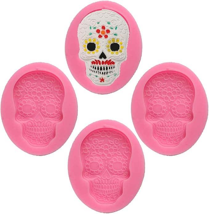 Cestony 4pcs Halloween Skulls Silicone Molds , Chocolate Candy Fondant Mold Halloween Party for Sugar Craft Cake Decoration Ice Cream Cupcake Topper Cookie Decor Jewelry Polymer Clay Crafting Projects - sugar skull christmas decorations