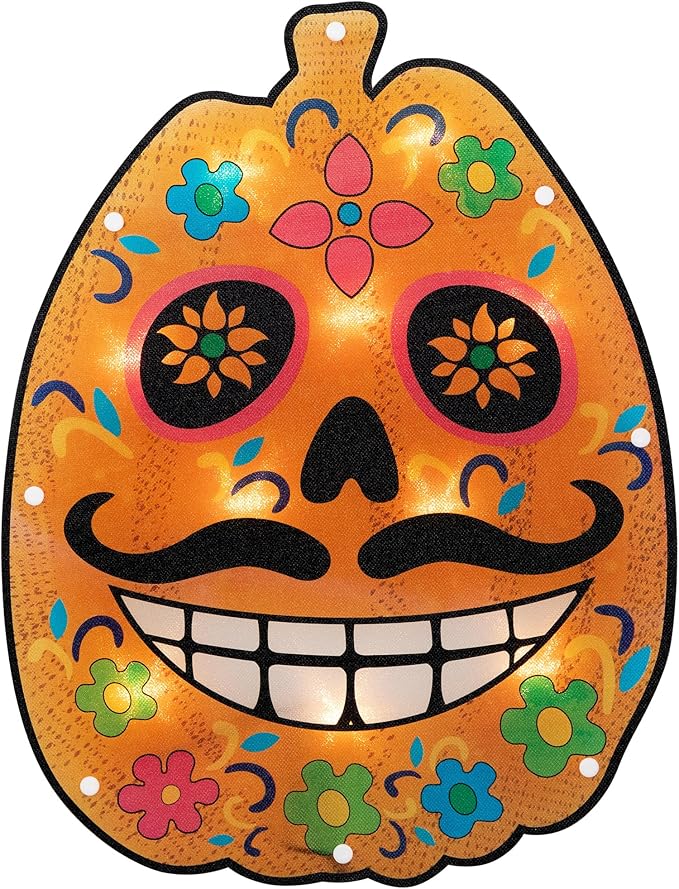 Lighted Sugar Skull Jack O' Lantern Day of The Dead Window Silhouette - 15" - sugar skull christmas decorations