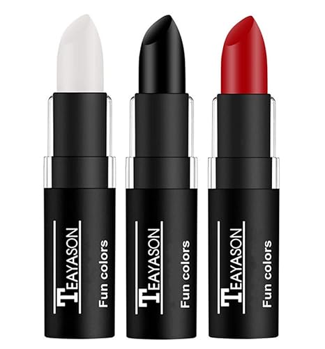 Go Ho 3 PCS Makeup Clown White Cream-Blendable Stick-Eye Black Sticks Face Body Paint Professional Halloween SFX Makeup,Safe Facepaint Nose&Lip Smacking for Sports Festival Make up(White+Black+Red) - sugar skull makeup kit