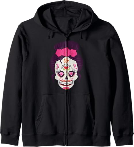 Spanish Day of Dead Sugar Skull Halloween 2021 - sugar skull zip up hoodie mens