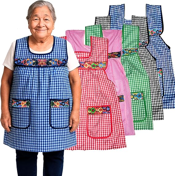 Cuitáxi Traditional Mexican apron for women with pockets beautiful flower embroidery - Mandiles para mujer mexicanos mandil - sugar skull apron for women