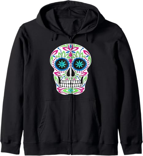 Spanish Day of Dead Sugar Skull Halloween 2021 - sugar skull zip up hoodie mens