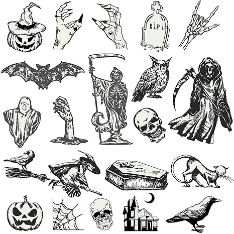 Ooopsiun Luminous Halloween Temporary Tattoos for Kids - 80 Black Styles Glow in The Dark Halloween Tattoos Party Favors Decorations for Boys Gilrs - sugar skull temporary tattoo