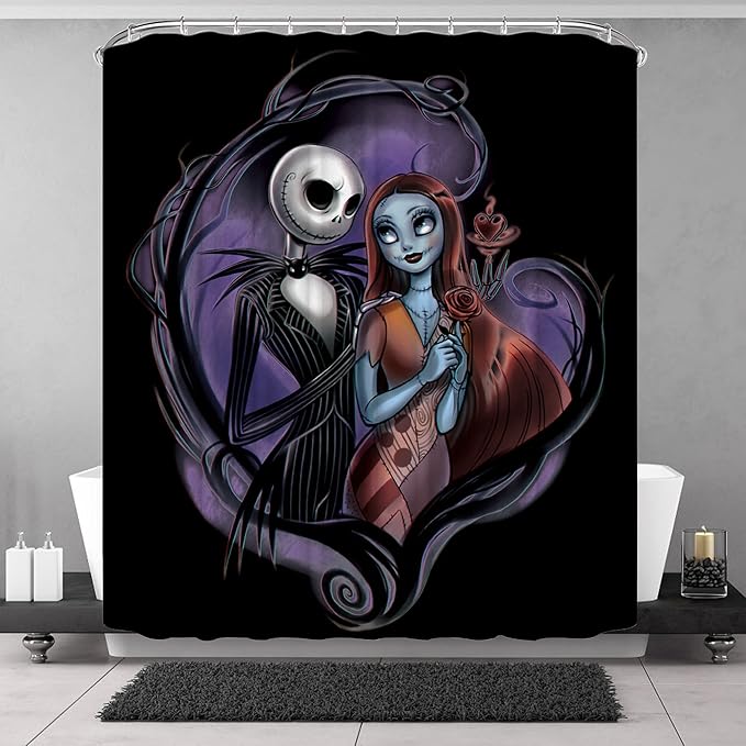 DDS-Dudes Nightmare Before Christmas Zombie Bride Jack Shower Curtain Kids Bathroom Halloween Decor with 12 Curtain Hooks for Bathroom, Waterproof 71 x 71 inch (SC-02) - sugar skull shower curtain set