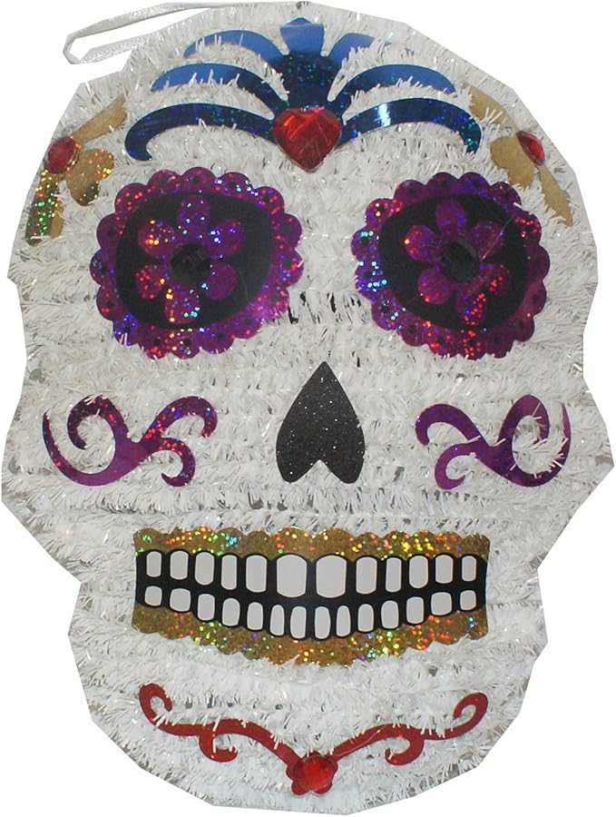 12inchTinsel Sugar Skull White - sugar skull garden decor