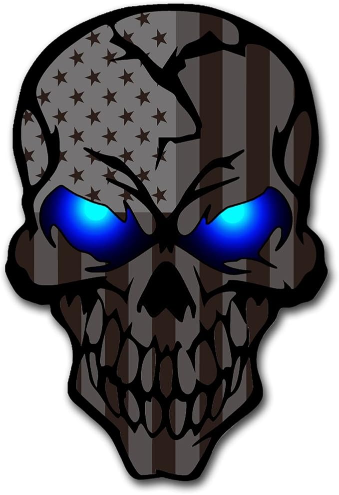 2 Pack 5.1"Reflective All Black American Flag Skulls Sticker, Skull Decal with Black US Flags, UV Fade Resistant Vinyl Car Flags Stickers for Trucks Jeep Van Women Men Motorcycle Laptop Bumper Decals - sugar skull vinyl sticker