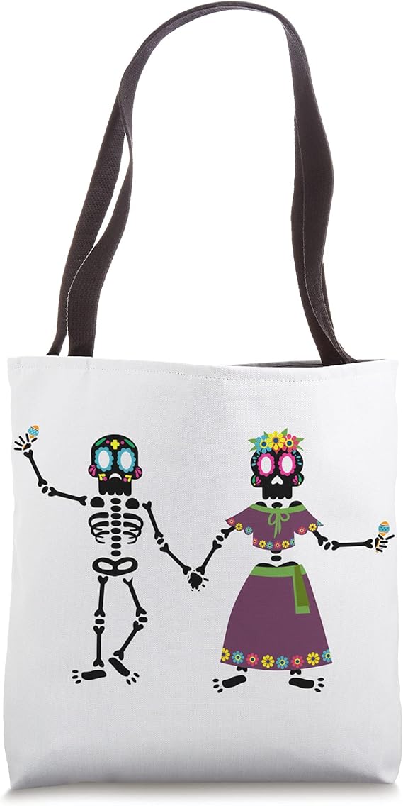 Day Of The Dead Mexico Skeletons Dancing Sugar Skull Couple Tote Bag - sugar skull handbags for sale