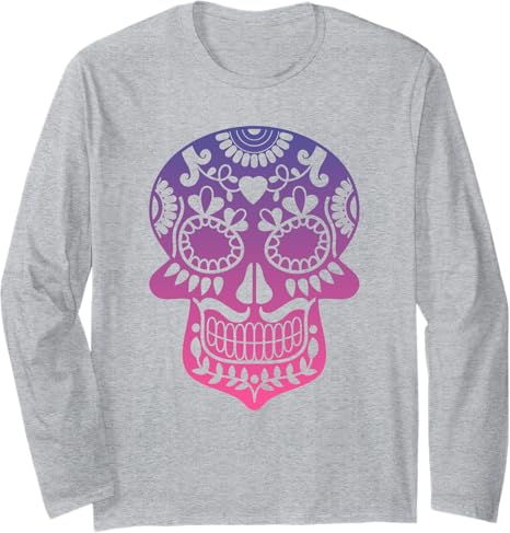 Sugar Skull - Traditional Day Of The Dead Mexico - sugar skull long sleeve shirt mens