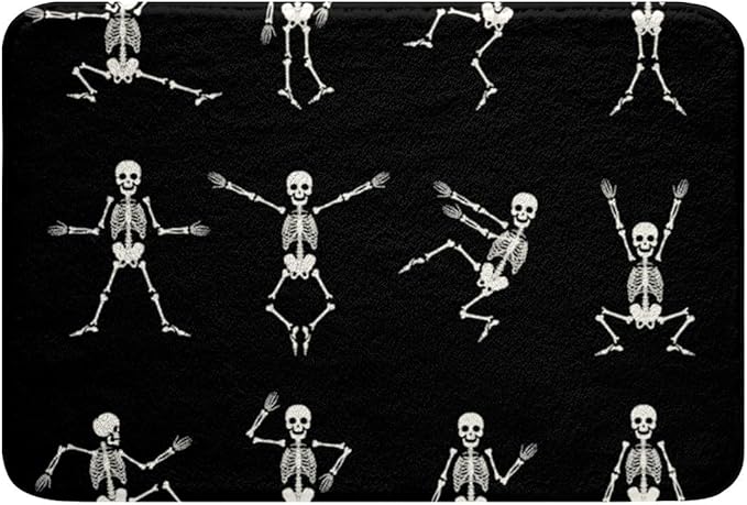 Erosebridal Sugar Skull Doormats Bathroom Floor Mat, Skeleton Bones Non-Slip Area Rugs Halloween Decorative Entrance Front Door Rug for Outdoor Garden Kitchen Bedroom Decor, 16"X24" - sugar skull floor mat