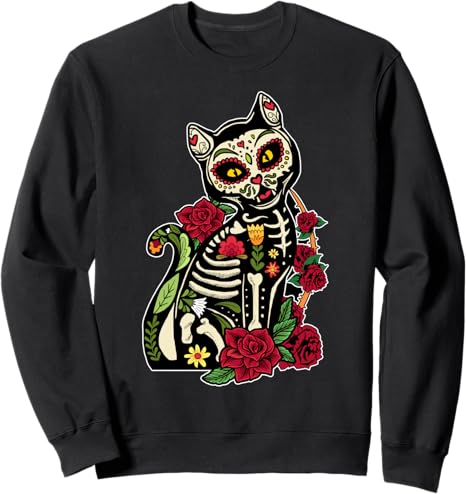 Day of dead Clothing Sugar Skull Cat - sugar skull sweatshirt womens