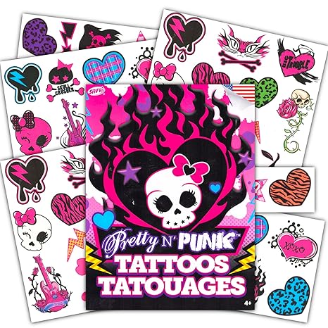 Punk Rock Temporary Tattoos Party Favor Set ~ 50+ Girl Punk Rocker Tattoos for Halloween Costumes, Party Supplies, More - sugar skull temporary tattoo