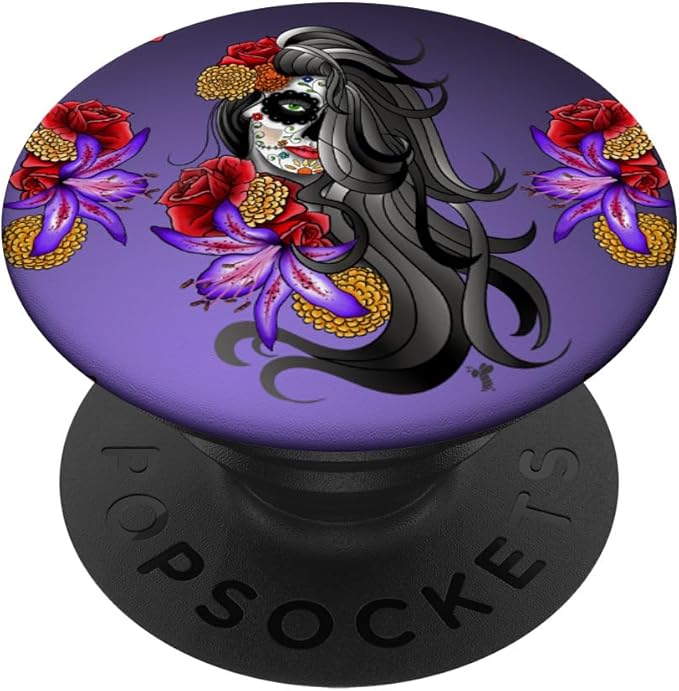 Sugar Skull Day of the Dead Tattoo Colorful Flowers PopSockets Adhesive PopGrip - sugar skull temporary tattoo
