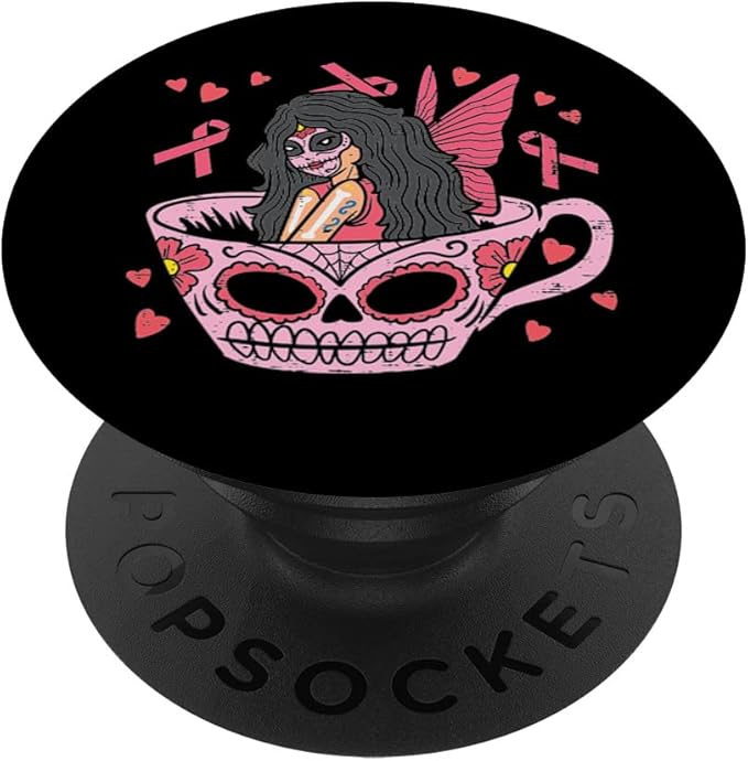 Sugar Skull Fairy In Tea Cup Breast Cancer Awareness Mexican PopSockets Swappable PopGrip - sugar skull coffee cup