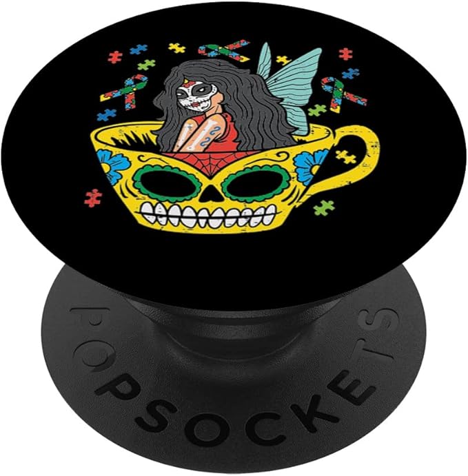 Sugar Skull Fairy Tea Cup Puzzle Autism Awareness Mexican PopSockets Swappable PopGrip - sugar skull coffee cup