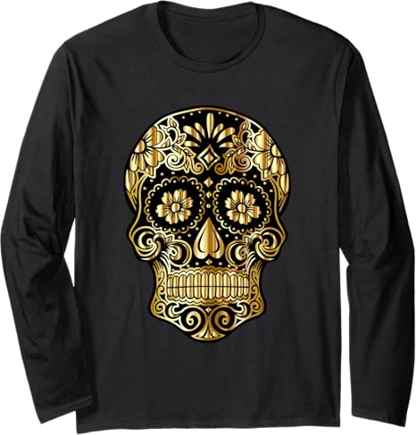 Halloween Designs by LR - sugar skull long sleeve shirt mens