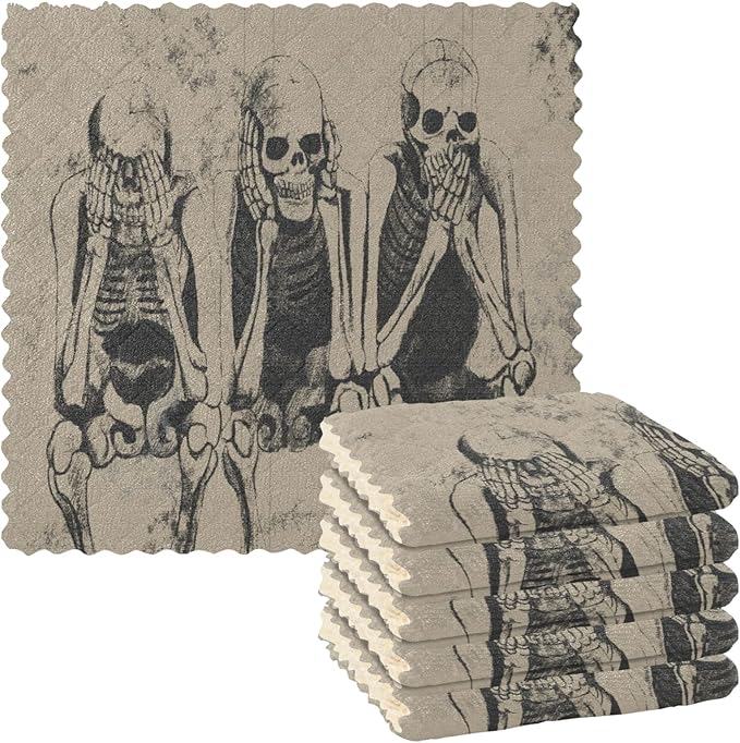 ALAZA Dish Towels Kitchen Cleaning Cloths Skull Skeleton Halloween Dish Cloths Super Absorbent Kitchen Towels Lint Free Bar Tea Soft Towel Kitchen Accessories Set of 6,11"x11" - sugar skull beach towel