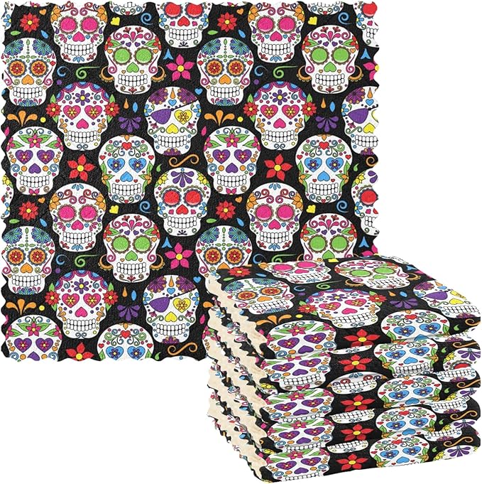ALAZA Dish Towels Kitchen Cleaning Cloths Sugar Skull Dish Cloths Super Absorbent Kitchen Towels Lint Free Bar Tea Soft Towel Kitchen Accessories Set of 6,11"x11" 2 - sugar skull beach towel