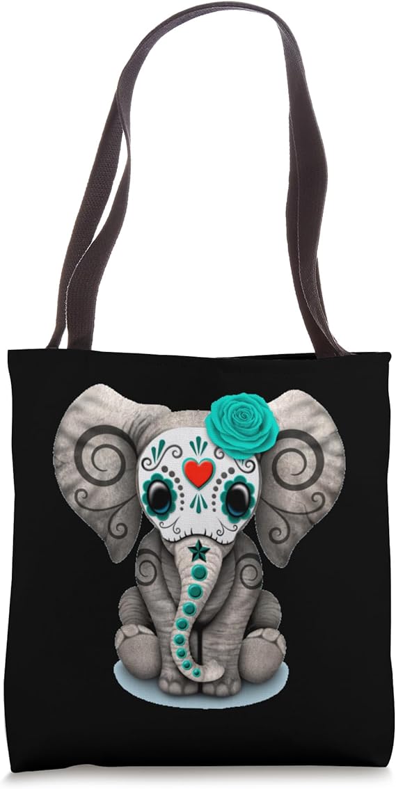 Sugar Skull Elephant Day Of The Dead Halloween Tote Bag - sugar skull handbags for sale