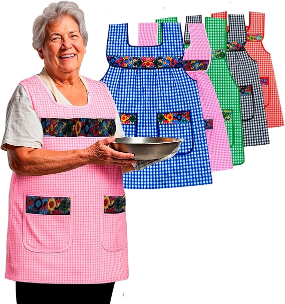Cuitáxi Traditional Mexican apron for women with pockets beautiful flower embroidery - Mandiles para mujer mexicanos mandil - sugar skull apron for women
