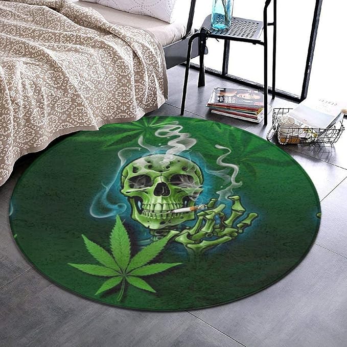Fashion Round Area Rug Soft Flannel Throw Rugs Non-Slip Floor Carpet Home Decor for Living Room Bedroom Office, Marijuana Weed Leaf Sugar Skull, 24 Inch Diameter - sugar skull area rug