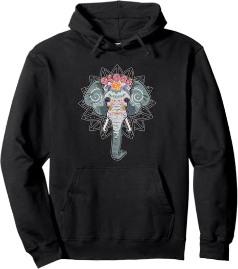 Elephant Sugar Skull - sugar skull hoodie mens