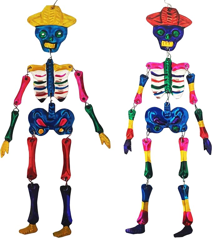 Mexican Tin Ornaments - Day of The Dead Decorations, Two Skeletons, Christmas Decor, Dia de Muertos, Sugar Skull for Tree, Calaveras de Azucar - sugar skull christmas ornament