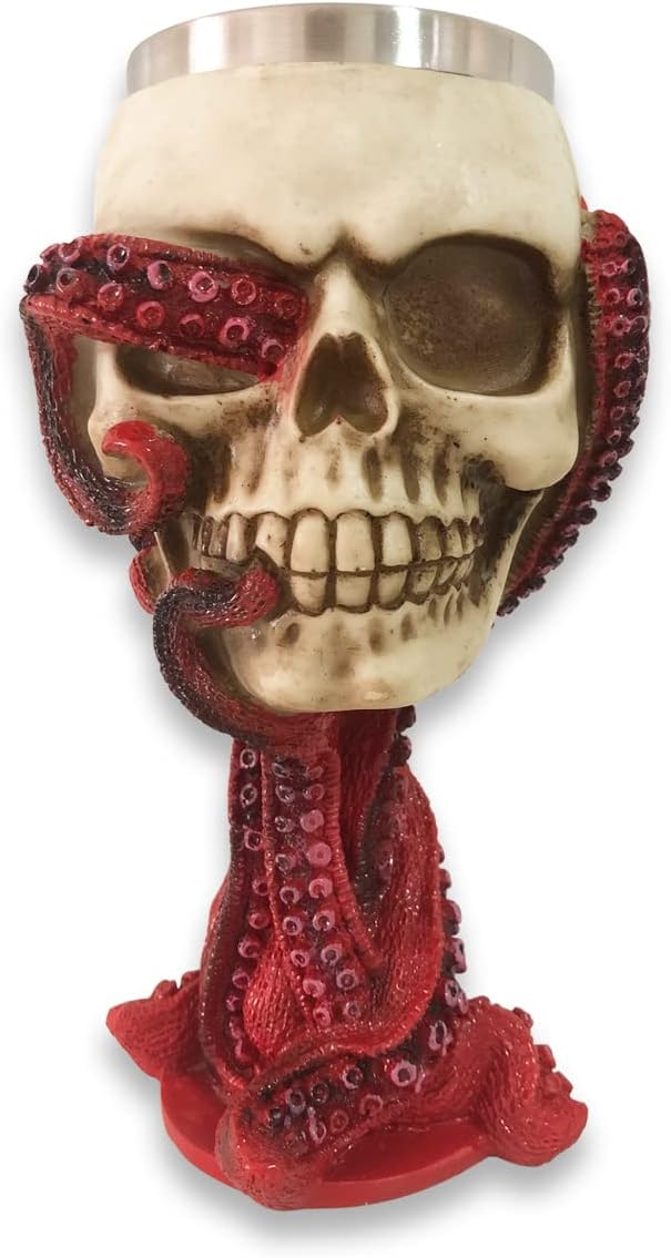 Skull Goblet Chalice Wine Cups Medieval Chalice Skull Cup Stainless Steel 3D Whisky Shot Glasses Realistic Resin Octopus Tentacle Beverage Halloween Drinking Cup Novelty - sugar skull coffee cup