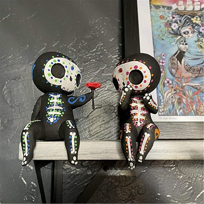 Sugar Skull Couple Statue, Sugar Skull Figurine,Resin Crafts Sugar Skull Decor,Skull Head Skeleton Figurine Statue Display Hand Crafts,Home Decor Collectible Figurines (C) - sugar skull tumbler with straw