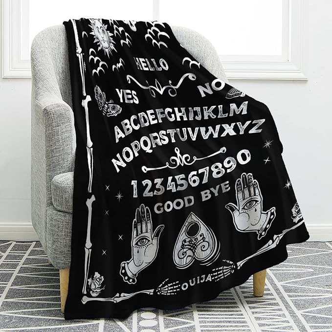 Jekeno Ouija Board Blanket Spooky Horror Gifts for Halloween Sun Moon Skeleton Skull Presents for Women Men Kids Girls Home Bedroom Birthday Christmas Thanksgiving Decor Throw Black 60"x80" - sugar skull throw blanket