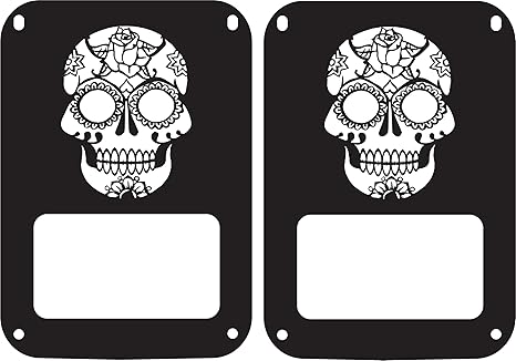 Sugar Skull Tail lamp Light Covers (Halogen) Compatible with Jeep Wrangler JK Model (2007-2018) - sugar skull table lamp