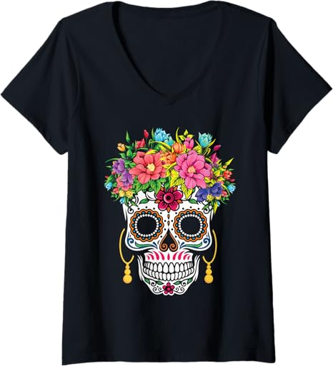Dia De Los Muertos Mexico Day Of The Dead Merch - sugar skull t-shirt womens