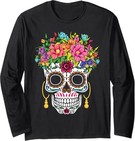 Dia De Los Muertos Mexico Day Of The Dead Merch - sugar skull long sleeve shirt mens