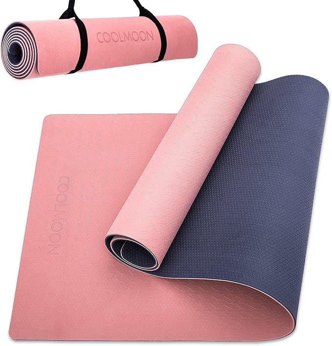 COOLMOON Yoga Mat Non Slip, Anti-Tear 1/4 Thick TPE Yoga Mats for Women and Men, 72"x24" Exercise & Fitness Mat with Carrying Strap, Workout Mats for Yoga, Pilates and Floor Exercise - sugar skull yoga mat