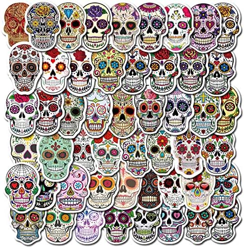 50 Pcs Sugar Skull Art Vinyl Sticker Waterproof Stickers Bomb for Wall, Computer, Laptop, Skateboard, Water Bottle, Mug, Kids Scrapbook Gift for Birthday, Christmas, Thanksgiving (Sugar Skull) - sugar skull vinyl sticker