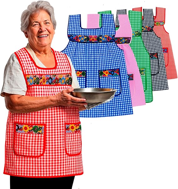 Cuitáxi Traditional Mexican apron for women with pockets beautiful flower embroidery - Mandiles para mujer mexicanos mandil - sugar skull apron for women