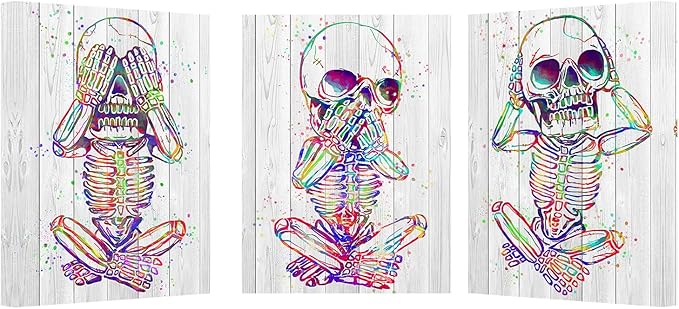 DuoBaorom Skeleton Wall Art Skull Bedroom Decor Colorful Gothic Picture 12x16inch - sugar skull canvas wall art