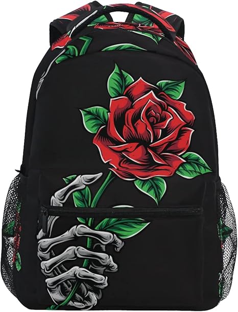 Skull Rose Flower Backpack School Backpacks Lightweight Travel Laptop Bookbags Daypack for Men Women Kids - best sugar skull backpack