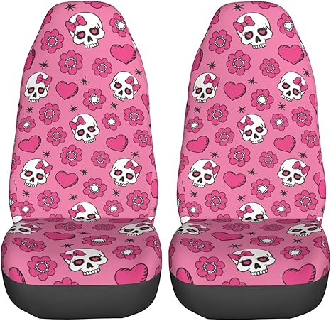 Sugar Skulls Pink Car Seat Covers 2 Pcs Set Vehicle Front Seat Protector Auto Interior Accessories Protetors Car Mat Covers Universal Fit Most Car SUV Van Truck - sugar skull car seat covers set