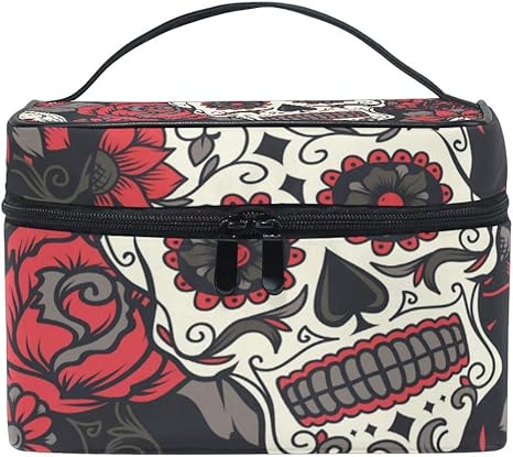 Travel Cosmetic Bag Toiletry Makeup Bag Pouch Case Organizer Storage for Women, Color Sugar Skull - sugar skull makeup kit